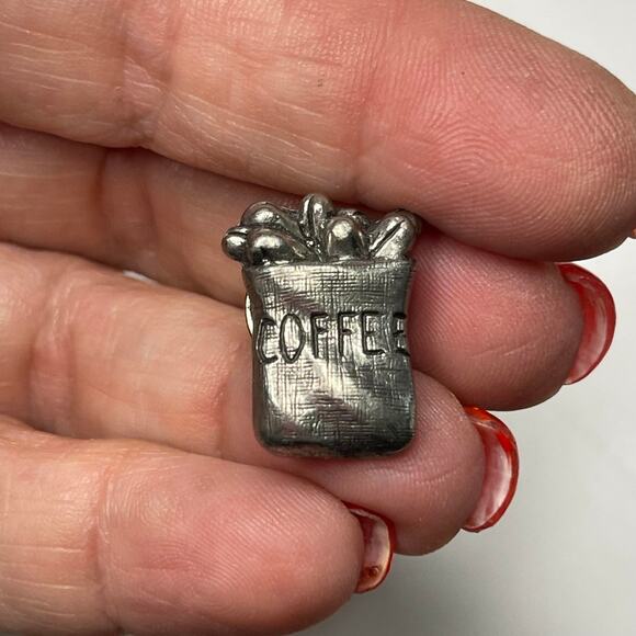 pewter gray tie tack brooch lapel pin COFFEE bag java petite about 1" jewelry - Picture 2 of 16